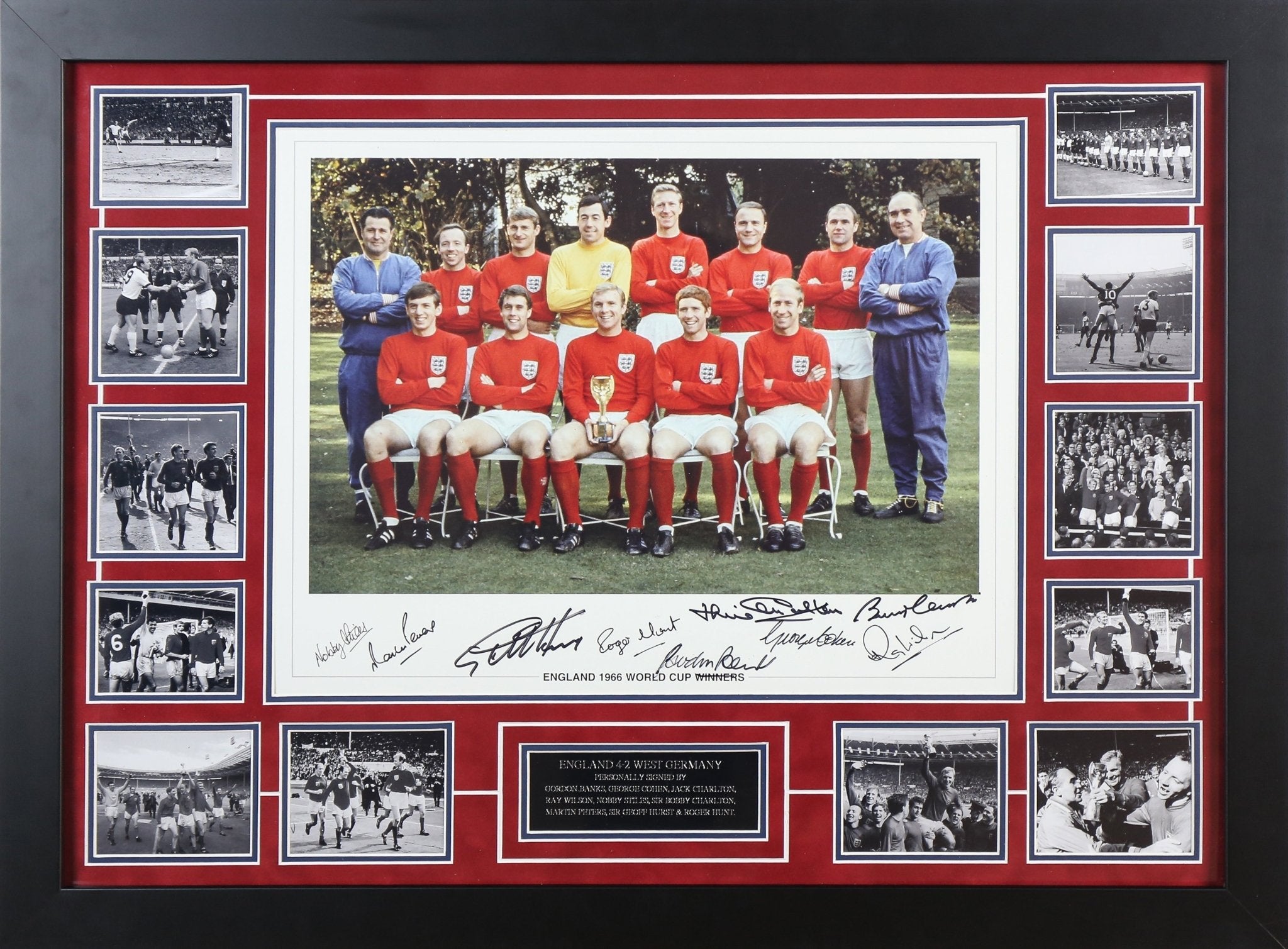 1966 9 Signed England Photograph Framed Display - Memorabilia Framers Shop